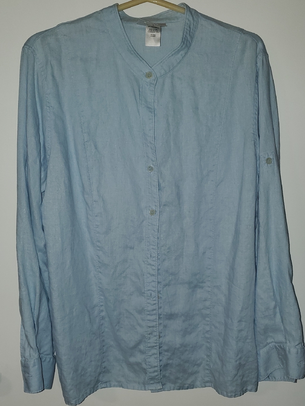 Jones New York Pale Blue Linen Button-Up Shirt